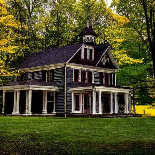 Prompt: archive HD color photo of an anomalous goetic gnostic foreboding farmhouse in Northern Virginia.