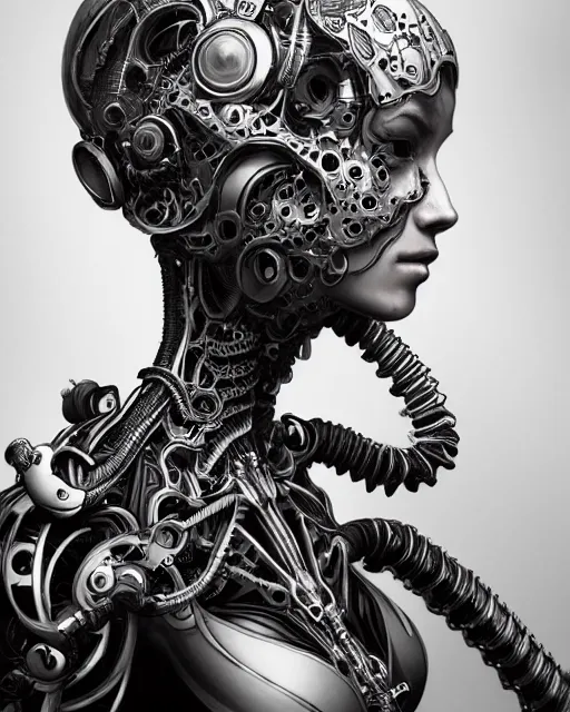 Image similar to portrait of stunning female biomechanical super soldier absurdly beautiful, gorgeous, elegant, an ultrafine hyperdetailed illustration by kim jung gi, irakli nadar, artgerm, intricate linework, octopath traveler, final fantasy, unreal engine 5 highly rendered, global illumination, radiant light