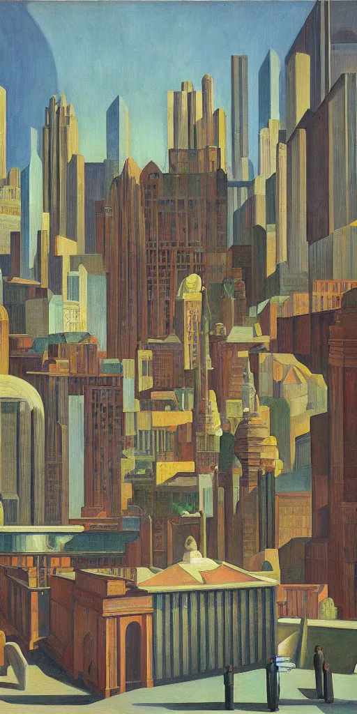 Image similar to grandiose atrium on coruscant, grant wood, pj crook, edward hopper, oil on canvas