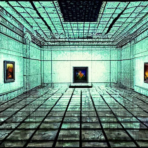 Image similar to virtual art museum in a 9 0 s video game, net art, ps 2 graphics, 3 d computer rendering, liminal space!!!, hd, intricate, detailed