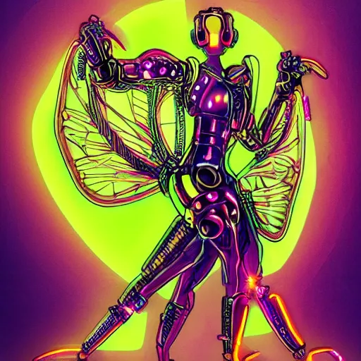 Image similar to cyberpunk queen bee with neon color body, highly detailed, steampunk