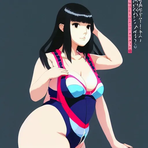 Image similar to a beautiful plus sized model japanese natalie portman, alluring plus sized model, wearing mayan leotard with overalls, street fashion hip hop style with mayan patterns, aztec street fashion, gapmoe yandere grimdark, trending on pixiv fanbox, painted by greg rutkowski makoto shinkai takashi takeuchi studio ghibli, akihiko yoshida