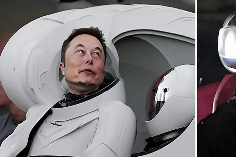 Prompt: Elon Musk coming back from Mars with a cone head