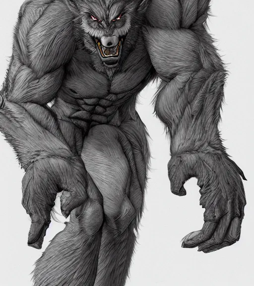 Prompt: full body detailed portrait werewolf by yusuke murata and masakazu katsura, artstation, highly - detailed, worn pants, cgsociety, pencil and ink, city in the background, dark colors, unreal engine, intricate details