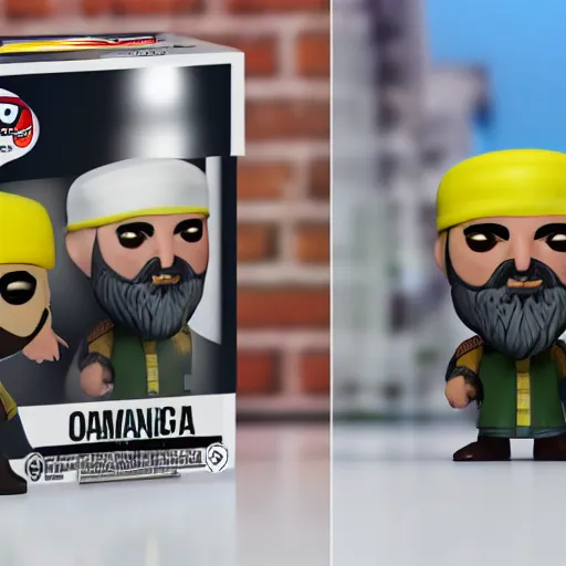 Image similar to funko pop of osama bin laden, product shot, macro, hyper realistic, octane render, unreal engine, 4 k, 8 k