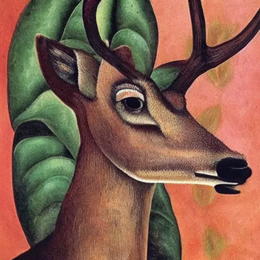 Image similar to a deer with the face of a woman, by frida kahlo