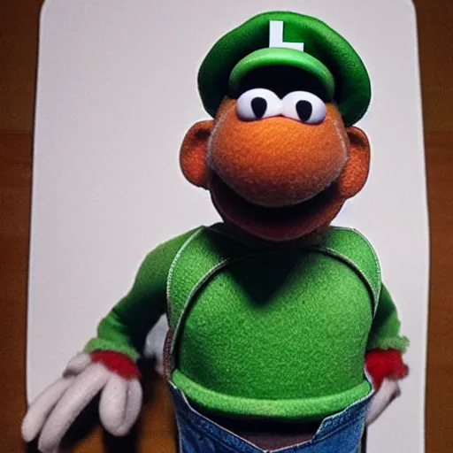 Image similar to A still of Luigi as a muppet, photo real, photographic, photograph, artstation, trending, award winning, epic lighting, featured