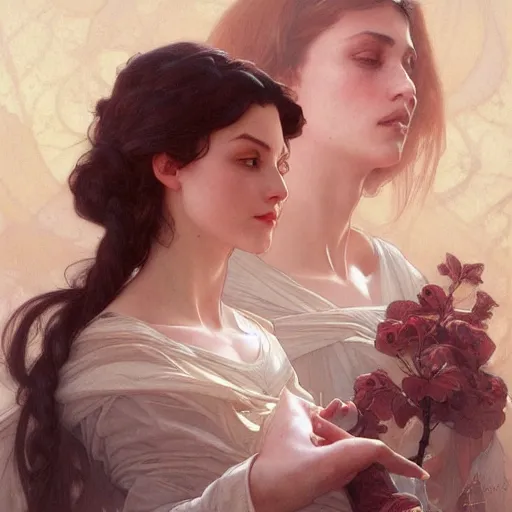 Prompt: portman and granger, intricate, elegant, highly detailed, digital painting, artstation, concept art, smooth, sharp focus, illustration, art by artgerm and greg rutkowski and alphonse mucha and william - adolphe bouguereau