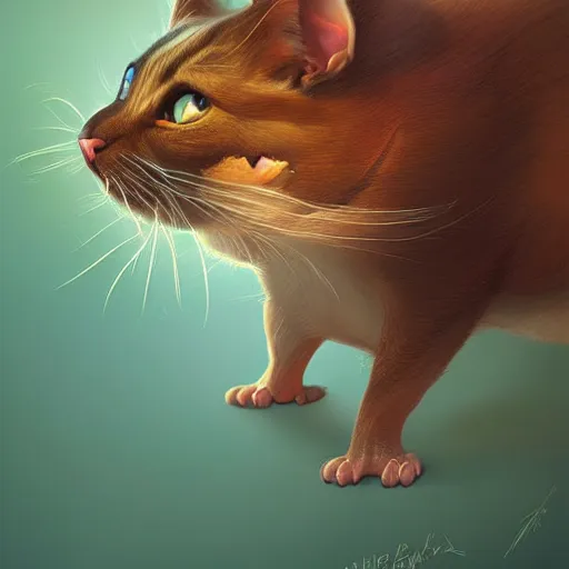 Image similar to hybrid of mouse and cat, half cat - half mouse, digital art, highly detailed, art by george stubbs, anton fadeev, james gurney