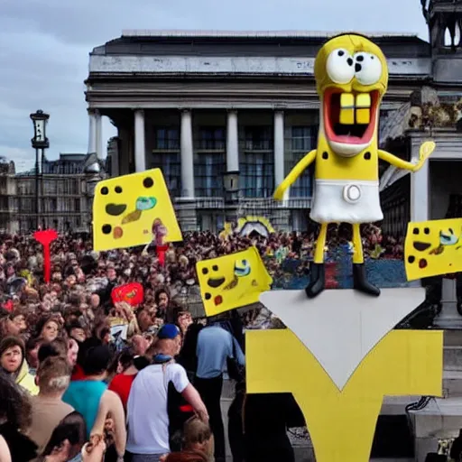 Image similar to spongebob squarepants protests against the british government at trafalgar square