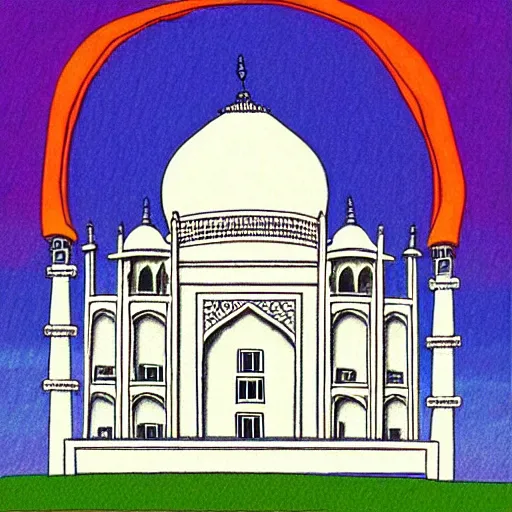 Prompt: taj mahal, drawn by hayao miyazaki