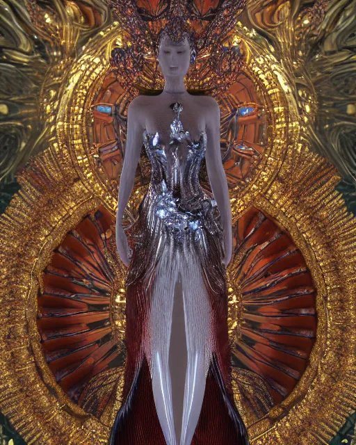 Prompt: a highly detailed metahuman 4 k close up render of an alien goddess bella hadid monument bird in iris van herpen dress schiaparelli in diamonds crystals swarovski and jewelry iridescent in style of alphonse mucha gustav klimt trending on artstation made in unreal engine 4