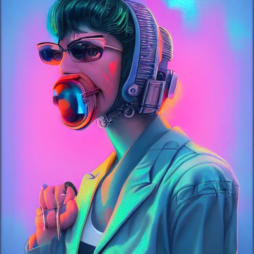 Image similar to Lofi vaporwave cyberpunk portrait dinosaur, Pixar style, Tristan Eaton, Stanley Artgerm, Tom Bagshaw