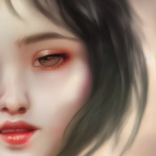 Prompt: a beautiful girl by wlop, black hair, dream, closeup, high detailed, ultra - realistic painting.