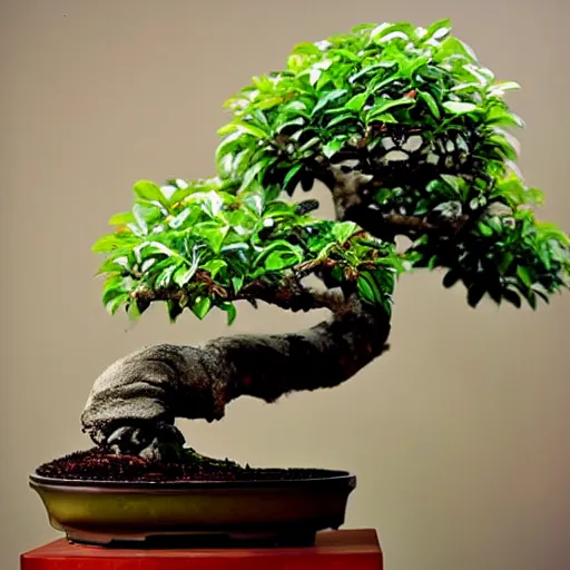 Image similar to A prize-winning ficus bonsai in an innovative style, blog photography, F 1.4 Kodak Portra