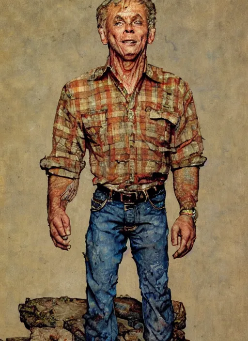 Prompt: full body and head portrait of huge Paul Dillett in tattered shirt and pants, painted by norman rockwell and greg staples and tom lovell and frank schoonover and jack kirby