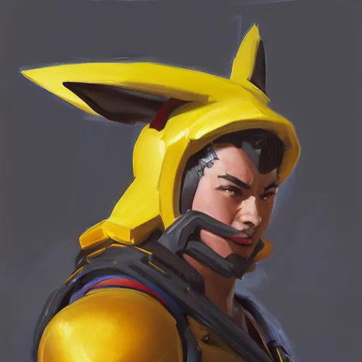 Image similar to greg manchess portrait painting of partially armored pikachu as overwatch character, medium shot, asymmetrical, profile picture, organic painting, sunny day, matte painting, bold shapes, hard edges, street art, trending on artstation, by huang guangjian, gil elvgren, ruan jia, greg rutkowski, gaston bussiere