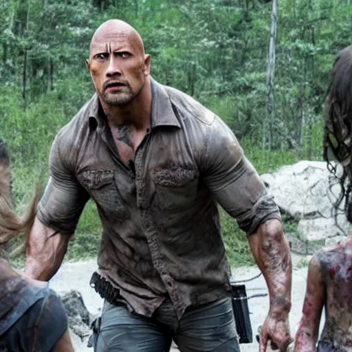 Image similar to Dwayne Johnson as a zombie in the walking dead 4k Quality