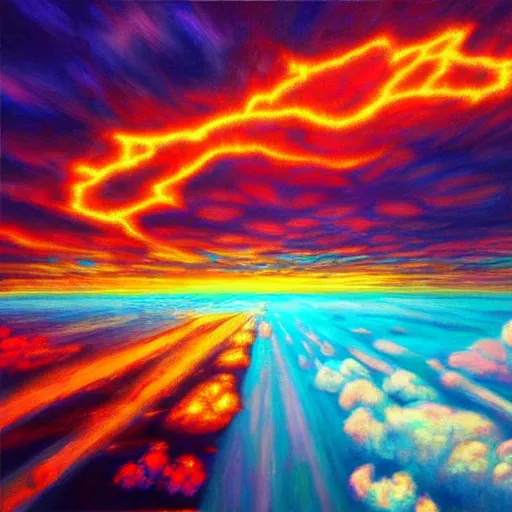 Image similar to sky fire in an alternate universe, colorful, detailed, realism, hyper-realism,