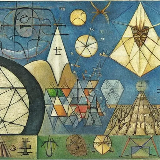 Image similar to mathematical equations inspired by bosch, bosch, klee. mathematical paradise, beautiful animals, equation heaven, beautiful plants, platonic solids, elegant diagrams, beautiful equations, oil paint, hyperrealistic, on loan from louvre, masterpiece