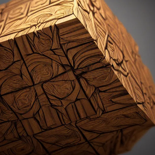 Prompt: rubic's cube made out of carved wood on a dark biome, au naturel, hyper detailed, digital art, trending in artstation, cinematic lighting, studio quality, smooth render, unreal engine 5 rendered, octane rendered, art style by klimt and nixeu and ian sprigger and wlop and krenz cushart