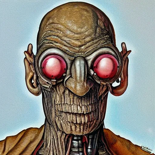 Prompt: professor farnsworth from futurama, painting, art by h. r. giger