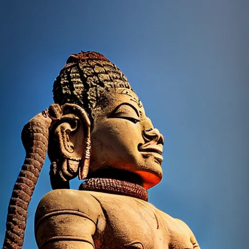 Image similar to angkor thon, asuras yaksha giant, holding a snake, full body, photorealistic, photography hight quality, sharp, stones, award winning photography, canon, thierry rouzier