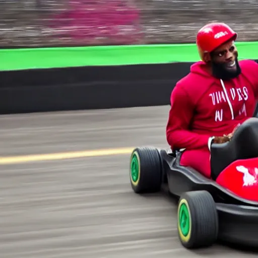 Image similar to youtube thumbnail about lebron james go karting