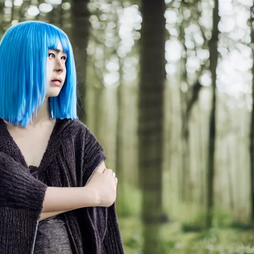 Image similar to rimuru tempest, young man blue hair yellow eyes, canon eos r 3, f / 1. 4, iso 2 0 0, 1 / 1 6 0 s, 8 k, raw, unedited, symmetrical balance, in - frame