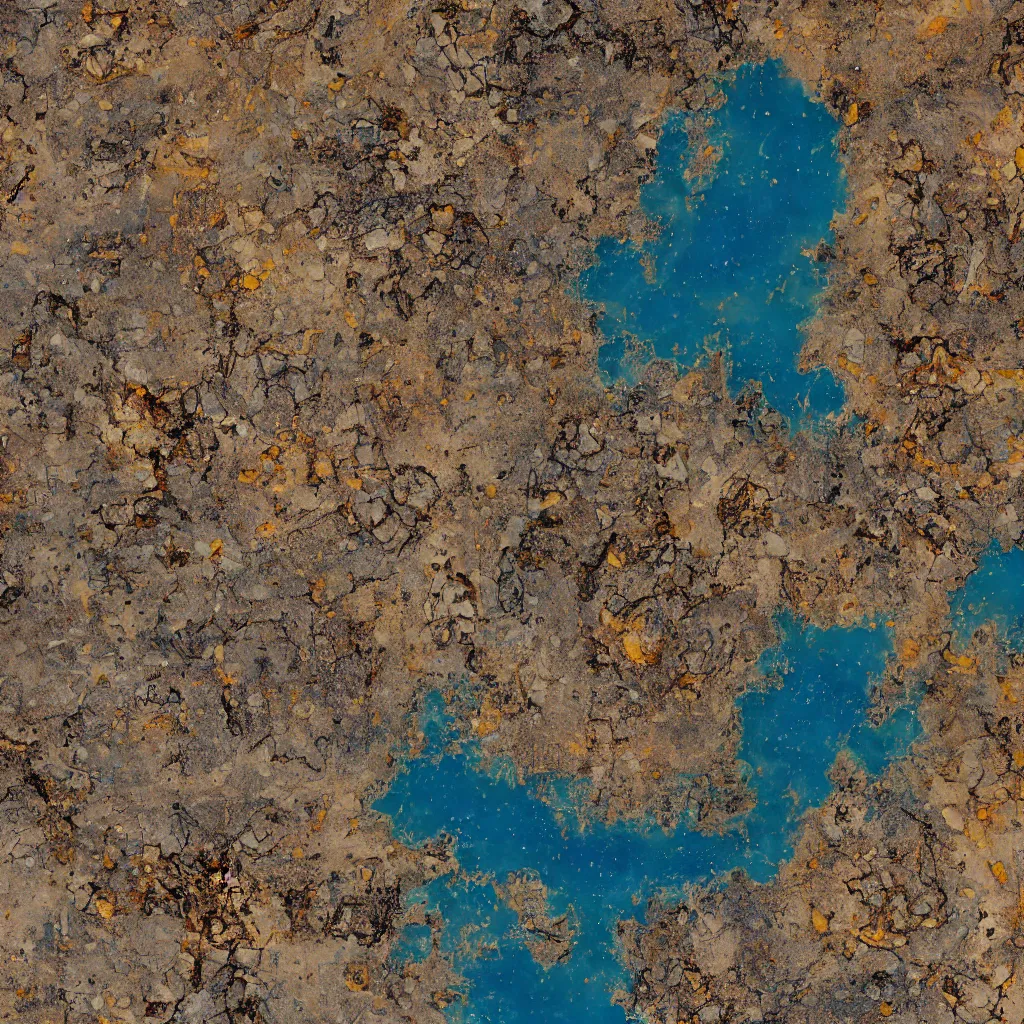 Prompt: A photograph shot from Landsat and Sentinel satellites of an extremely ornated, cyberpunk, highly textured and detailed landscape seen from an high precision lens where the remains of an hightech civilization are visible and full of colours, rivers and cracks of gold and azure stones with an extremely varied color palette, very detailed, 8K, photorealistic, high detail, 3D, Unreal Engine 5, photorealistic lightning and shadows