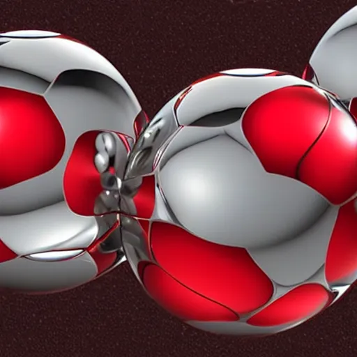 Prompt: chrome spheres on a red cube, mirage