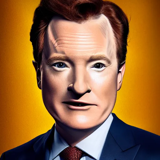 Image similar to photo portrait of the lovechild of conan o'brien, stephen colbert, jimmy kimmel, jimmy fallon, and seth meyers, realistic, hyperrealistic, 8 k resolution, hd quality, very detailed, highly detailed, intricate details, real life, real world, trending on artstation, digital art, really realistic, very realistic, headshot, head in frame, photograph, portrait