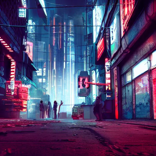 Prompt: a photograph from the streets of cyberpunk