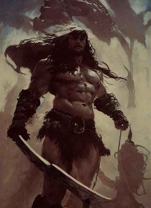 Image similar to conan the barbarian, intricate, elegant, highly detailed, john park, frazetta, sparth, ruan jia, jeffrey catherine jones