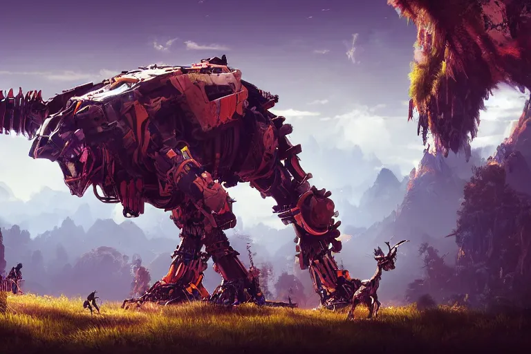 Image similar to bristleback machine mecanical creature robot of horizon forbidden west horizon zero dawn radiating a glowing aura global illumination ray tracing hdr fanart arstation by ian pesty and alena aenami artworks in 4 k