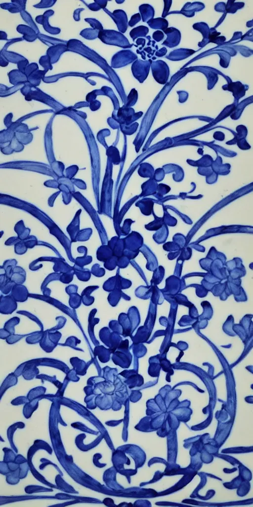 Image similar to A modern flower, style of Chinese Vase, Portuguese Blue and White Painted Tile Art