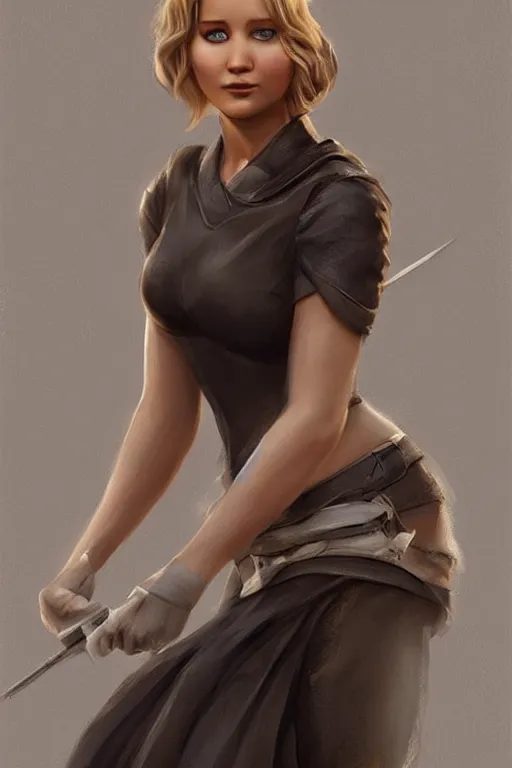 Image similar to a portrait of jennifer lawrence as a pixar character, beautiful, elegant, extremely detailed digital art, full body photo, trending on artstation hyper realistic matte painting, by wlop, artgerm