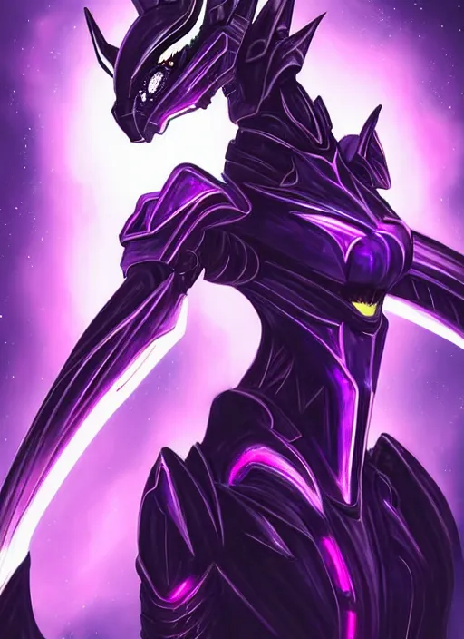 Image similar to cinematic goddess close shot, cosmic sized beautiful stunning elegant hot giant robot mecha female dragon, sharp cyborg dragon head, sharp metal ears, led glowing purple eyes, smooth fuschia skin, smooth silver armor, floating in space, epic proportions, epic scale, macro furry, furry art, dragon art, goddess art, giantess art, warframe fanart, furaffinity, octane