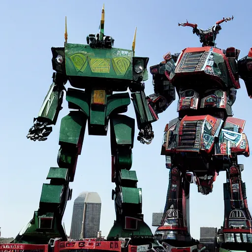 Image similar to giant robots made out of the twin towers