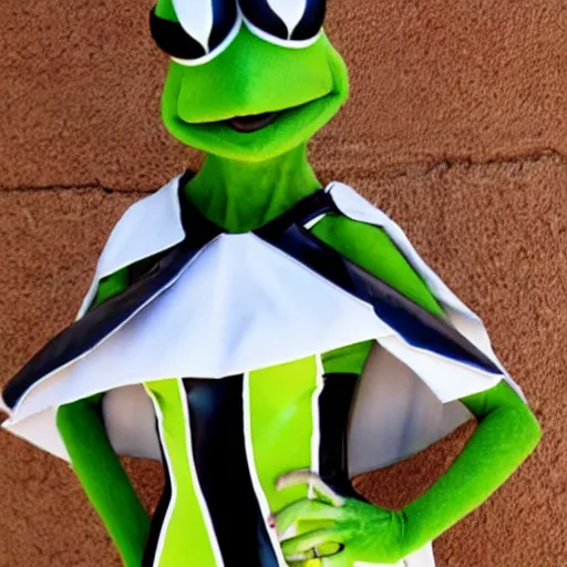 Image similar to kermit the frog as ragyo kiryuin from kill la kill, anime