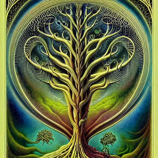 Image similar to tree of life by roger dean and andrew ferez, art forms of nature by ernst haeckel, divine chaos engine, symbolist, visionary, art nouveau, botanical fractal structures, organic, detailed, realistic, surreality