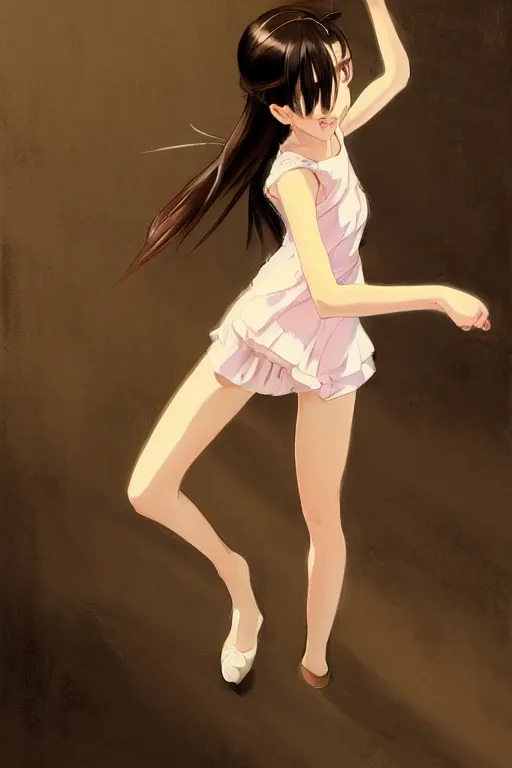 Image similar to a girl dancing elegantly, full body shot, intriguing outfit, fine - face, realistic shaded perfect body, fine details. night setting. very anime style. realistic shaded lighting poster by ilya kuvshinov katsuhiro, magali villeneuve, artgerm, jeremy lipkin and michael garmash, rob rey and kentaro miura style, trending on art station