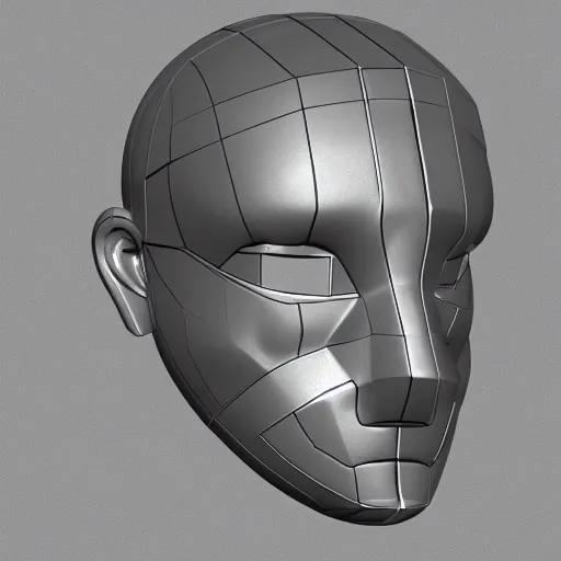 Prompt: concept design for a solid plate featureless metallic mask, 3 d render, volumetric lighting, unreal engine