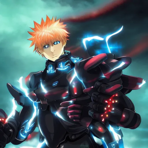 Image similar to portrait of the genos red lightning arms mode, anime fantasy illustration by tomoyuki yamasaki, kyoto studio, madhouse, ufotable, comixwave films, trending on artstation