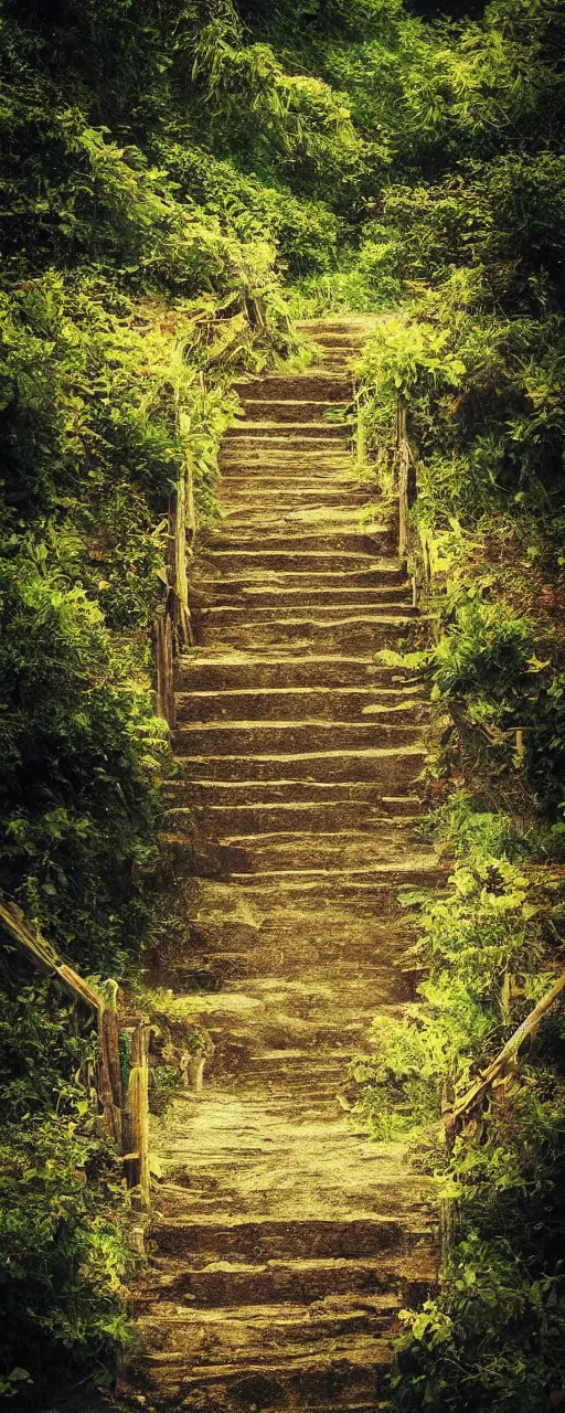 Prompt: a stunning scene of a stairway to heaven, photo realistic