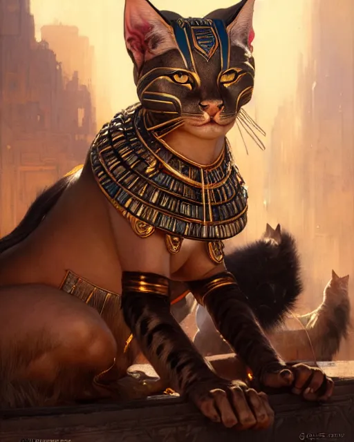 Prompt: fierce goddess bastet, fantasy character portrait, ultra realistic, concept art, intricate details, highly detailed by greg rutkowski, gaston bussiere, craig mullins, simon bisley