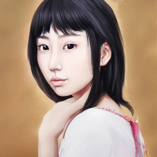 Prompt: a beautiful photo portrait of a young asian women with a beautiful face, trending on art station