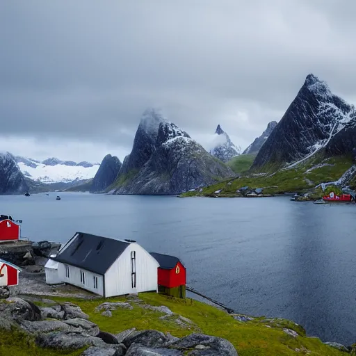 Prompt: Lofoten, Norway 1800s the start of Norwegian fishing village, Real Event, Historical Event, Realistic,