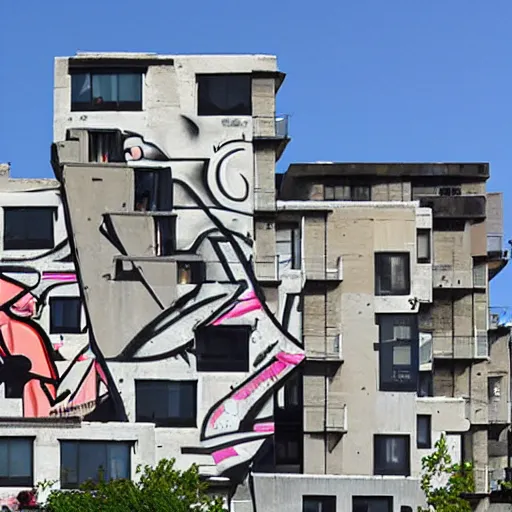 Image similar to habitat 67 covered in street art/graffiti