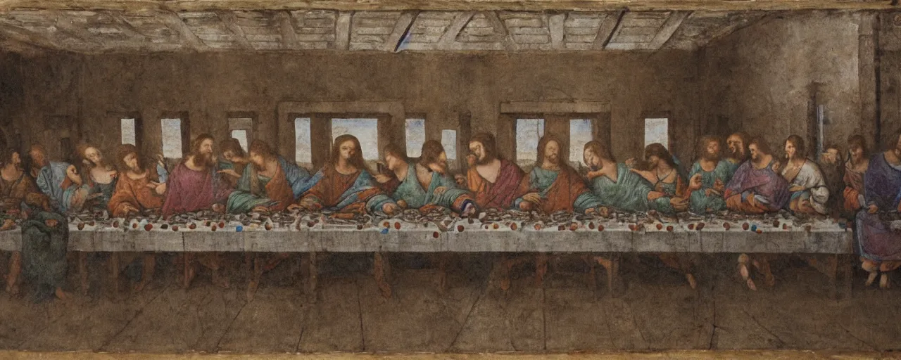 Image similar to the last supper, in brutalist style